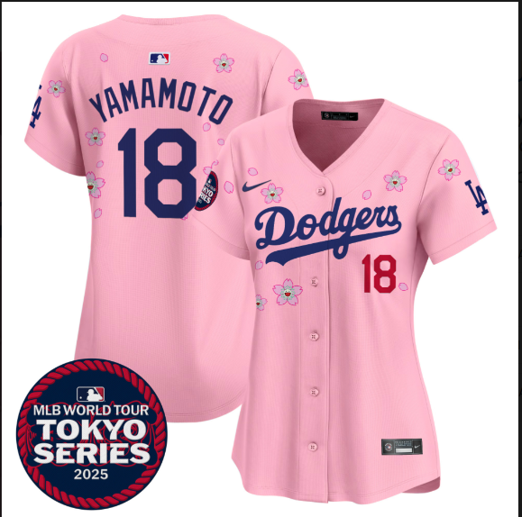 Women Los Angeles Dodgers 18 Yamamoto Tokyo Series 2025 pink Limited Stitched Jersey